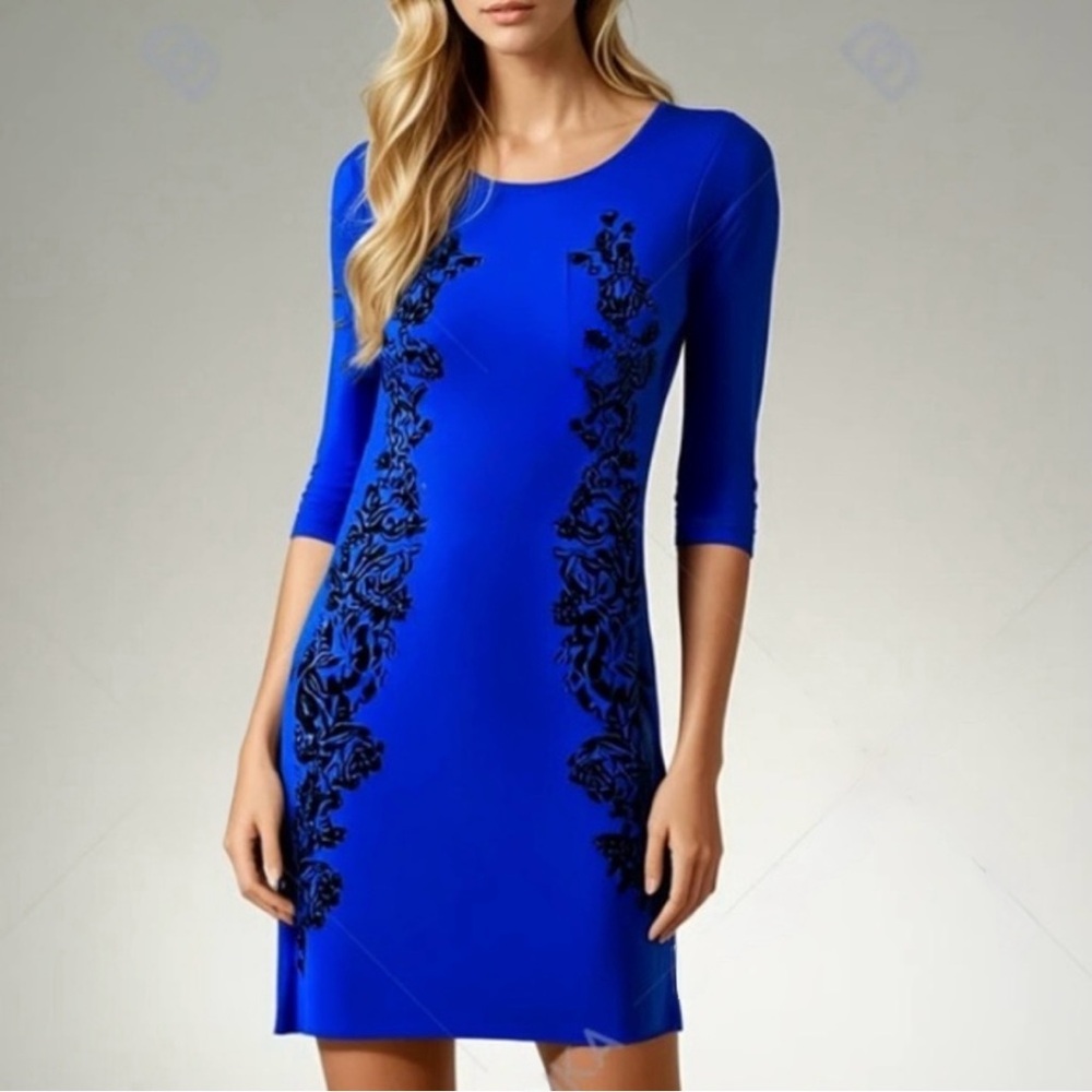 Royal Blue Embroidered Sheath Dress - Unbranded